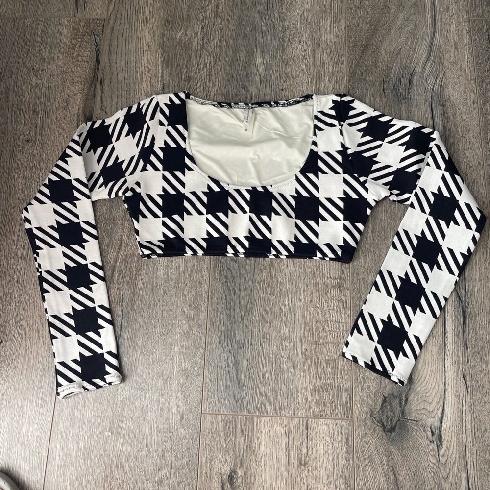 SOLID & STRIPED Black and White Houndstooth Bikini Top